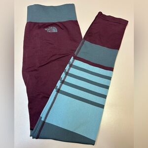 (L) Red/Gray Striped North Face Secondskin Leggings